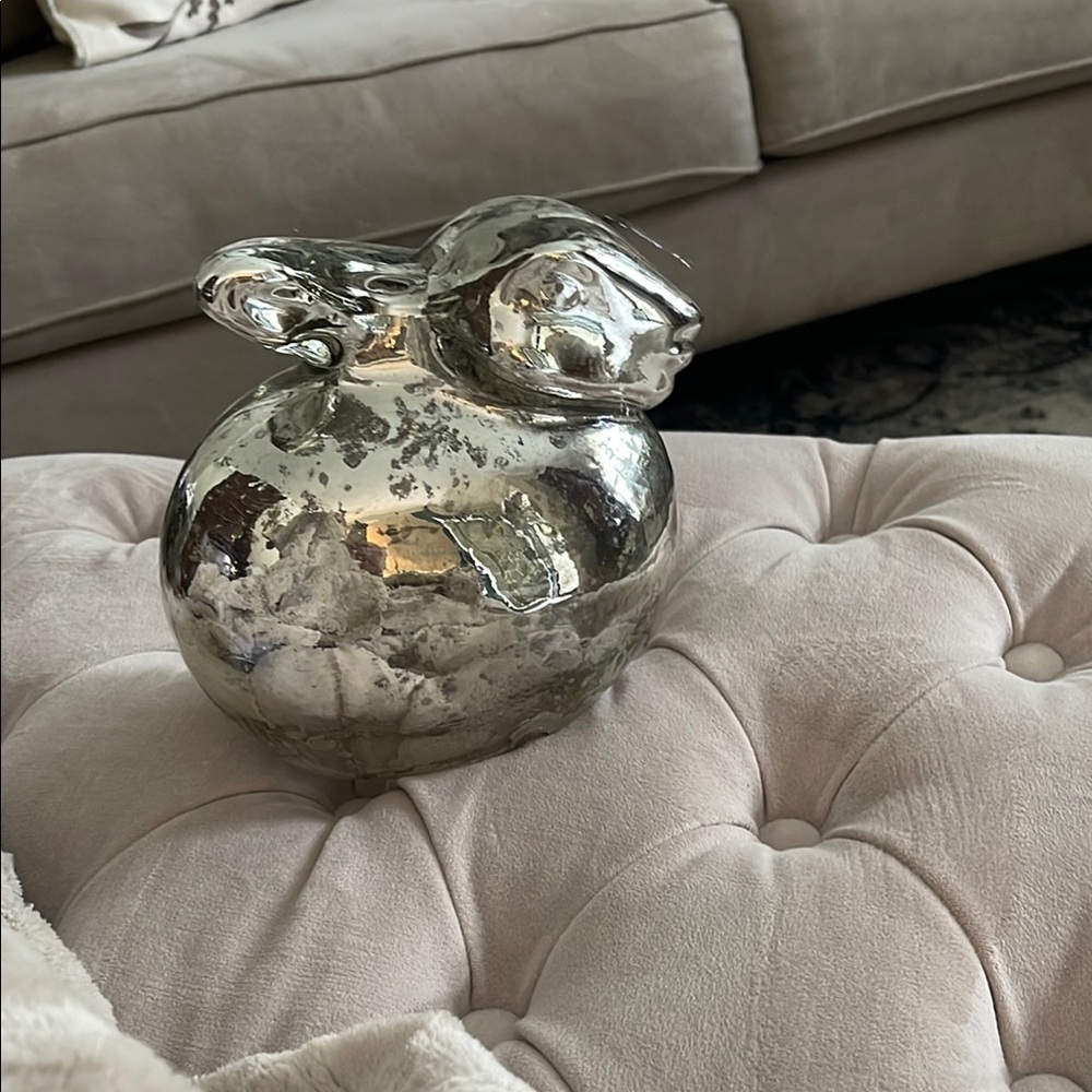 Pottery Barn Silver mercury glass Ceramic Bunny Figurine